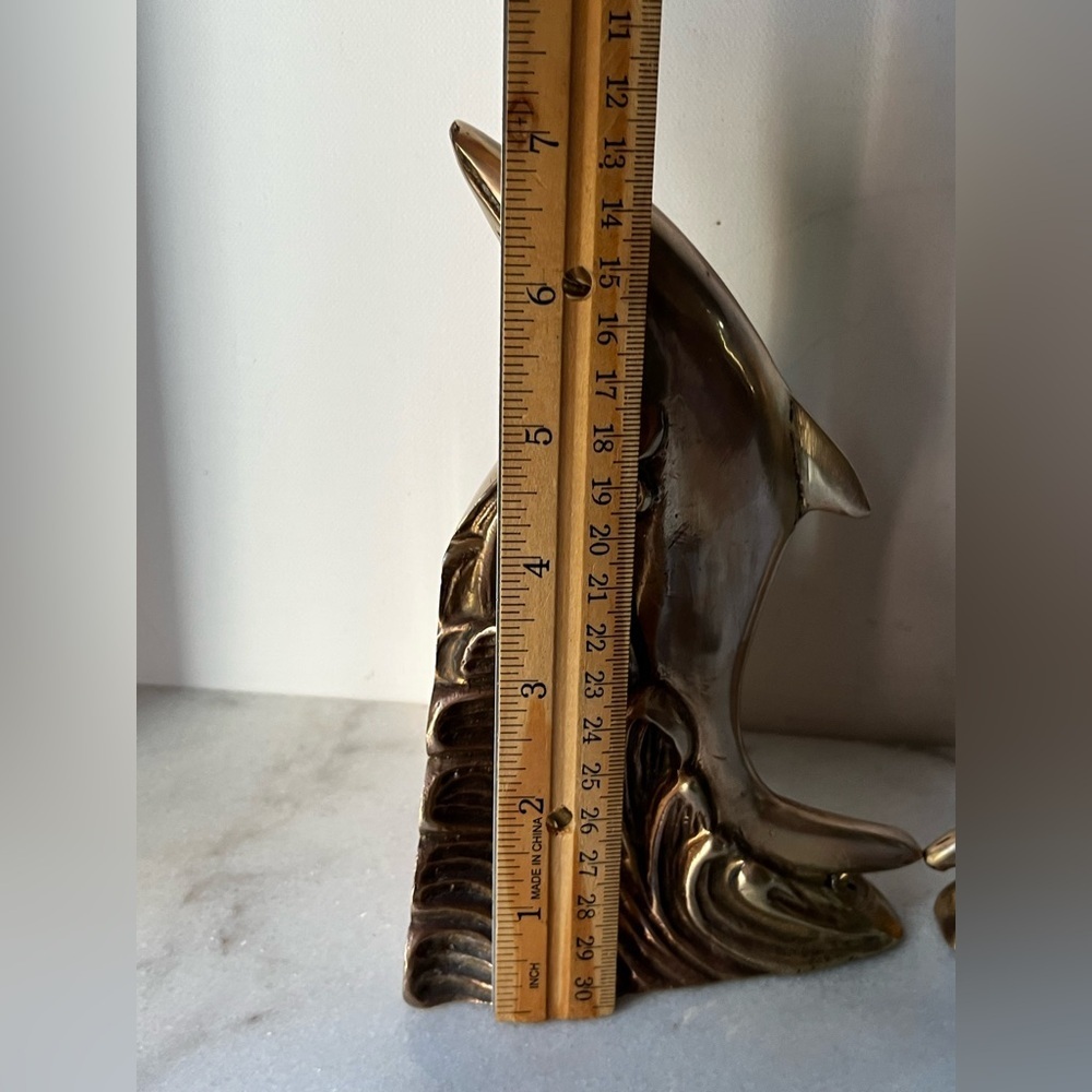Vintage brass heavy dolphin bookends. Book ends - Picture 11 of 16